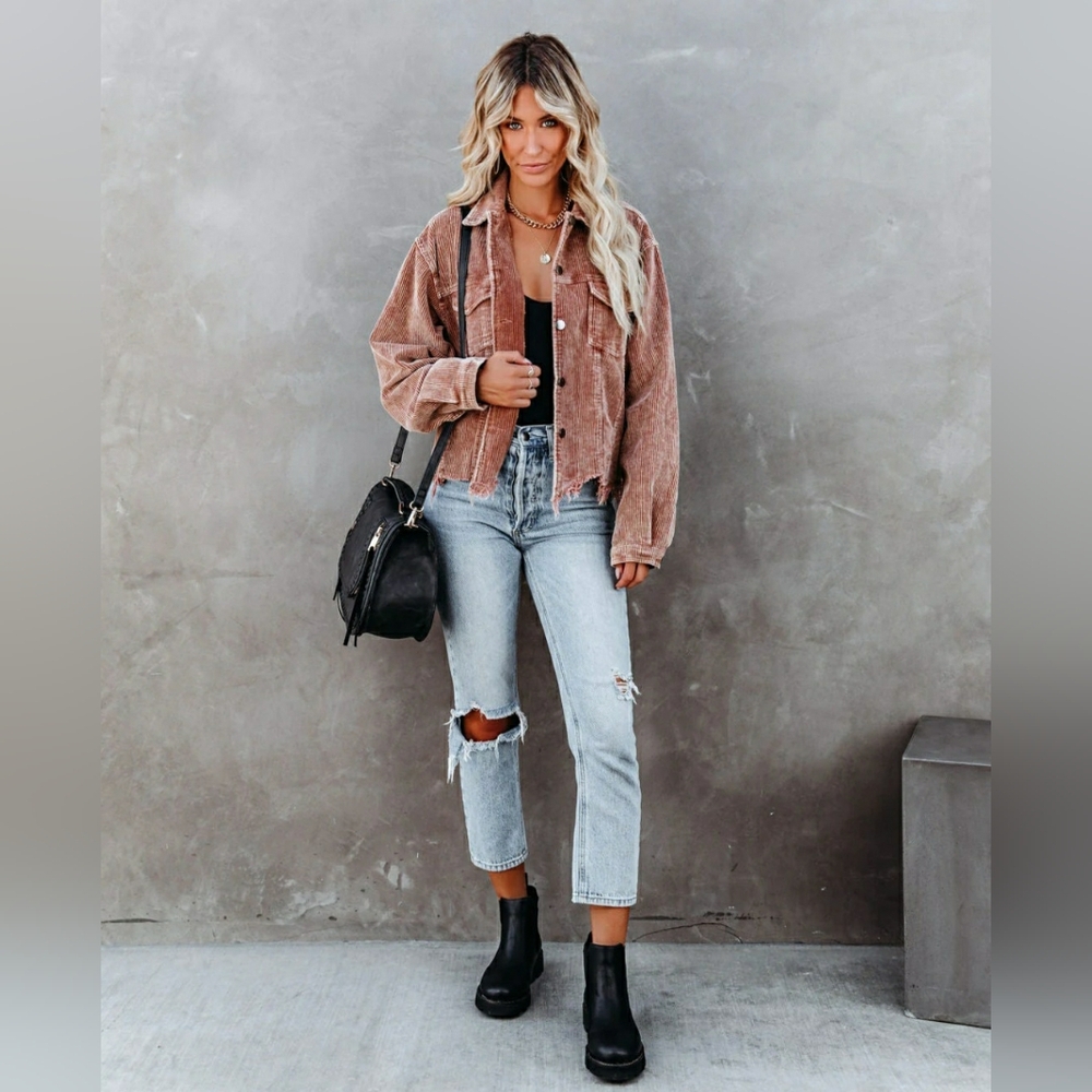 VICI COLLECTION PADDINGTON DISTRESSED COTTON CORDUROY JACKET